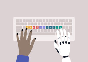 Inclusivity concept, a person with a technological hand prosthes