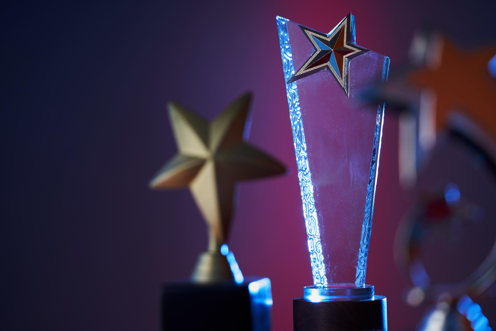 awards star-shape-trophy-colored-background
