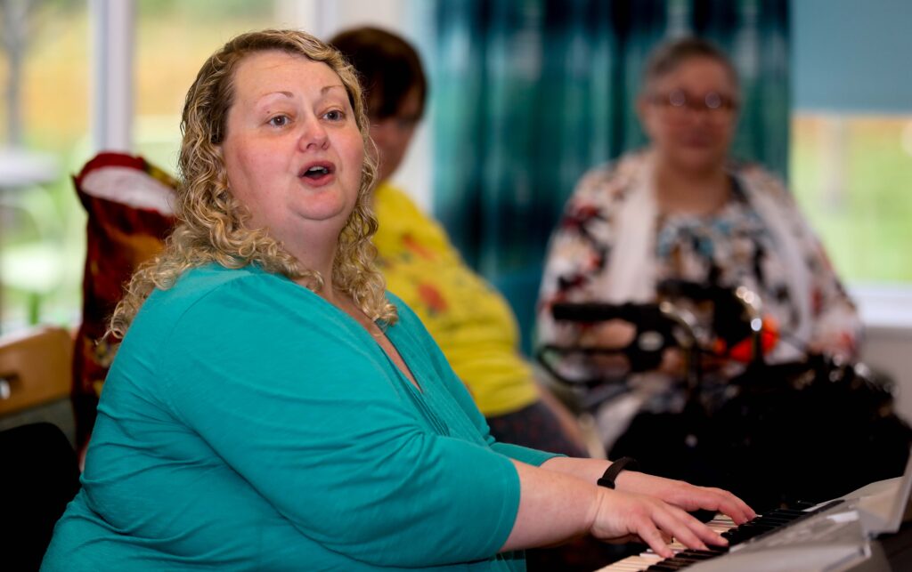 Pendine Park , SummerhillMusic session with Music therapist Ceri Rawson